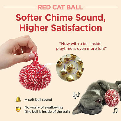 JAYU PET Red Cat Ball [W/Bell Version] - Handmade Silvervine Cat Toy with Catnip, Interactive Matatabi Ball for Indoor Cats &amp; Kittens, Feline Play Toy &amp; Gift (2.7 inch)