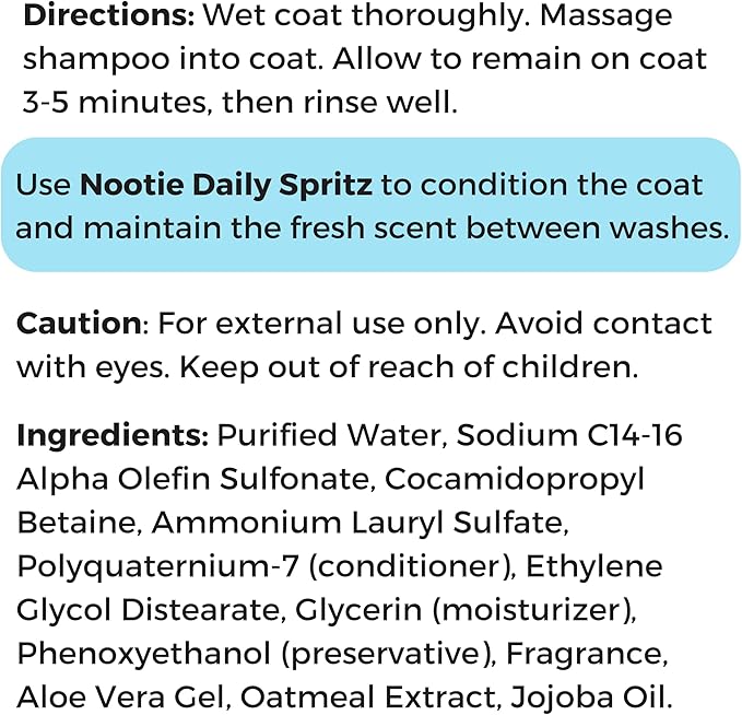 Nootie - Pet Shampoo for Sensitive Skin - Revitalizes Dry Skin &amp; Coat - Natural Ingredients - Gentle Dog Shampoo - Cleans &amp; Conditions