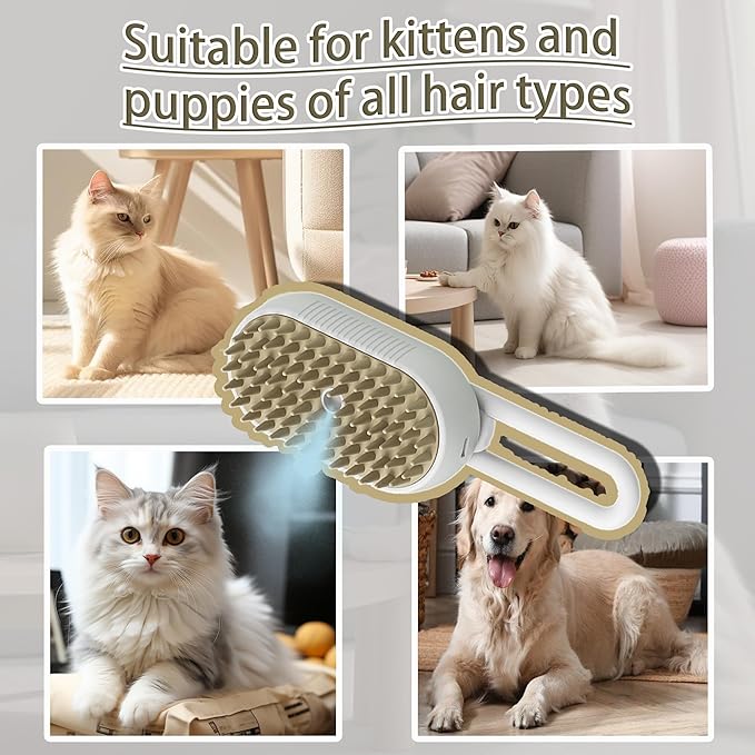 Cat Steam Brush for Shedding Dog Brush with Steam Pet Hair Cleaning Brush Comb for Spray 3 in 1 Pet Grooming for Long &amp; Short Haired Pets – Spritz Defur Comb for cats(Gray)