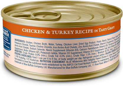 Blue Buffalo Wilderness Wild Delights Minced Natural Wet Cat Food, Chicken &amp; Turkey in Tasty Gravy, 5.5-oz. Cans, 24-Pack