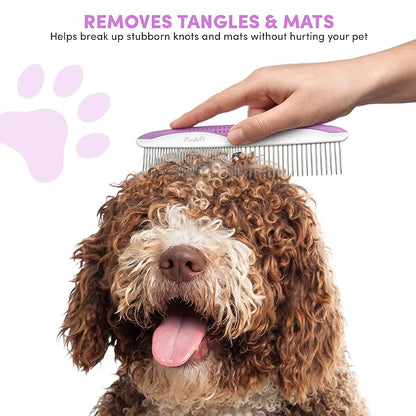 Poodle Pet Dog Combs for Grooming | 2 Pack | Stainless Steel Teeth Easily Remove Dirt | Proper Care Prevents Knots and Mats for Long and Short Haired Pets | Anti-Slip Comfort Grip Handle (Purple)