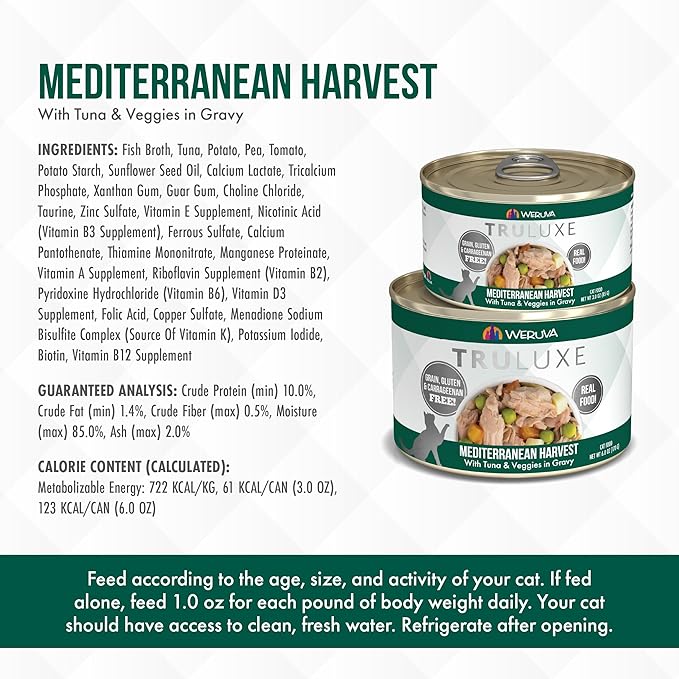 Weruva TruLuxe Cat Food, Mediterranean Harvest with Tuna Whole Meat &amp; Veggies in Gravy, 3oz (Pack of 24)