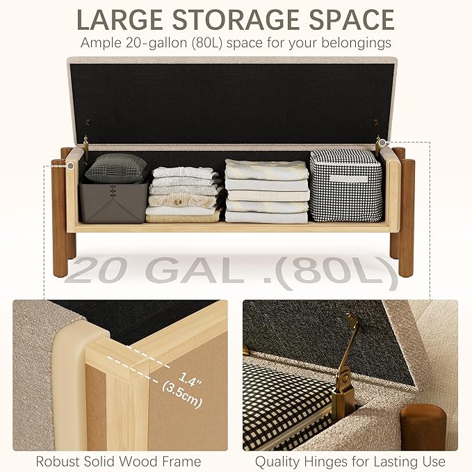 Modern Storage Benches with Walnut Wood Legs, 47&