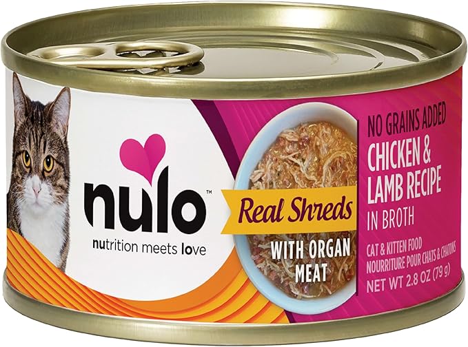 Nulo Real Shreds with Organ Meat Wet Canned Cat Food, Chicken &amp; Lamb, 2.8 Ounce, 12 Cans