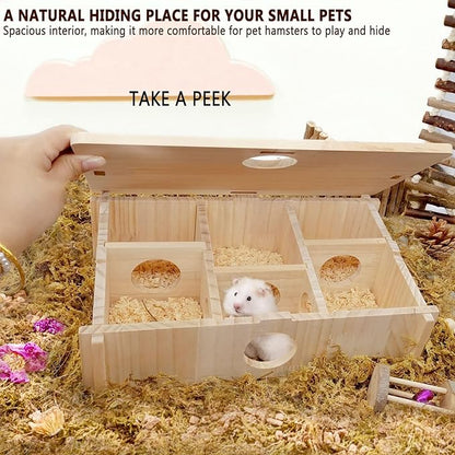 kathson Multi-Chamber Hamster Maze House,Wooden Syrian Hamster Maze Hideout,Small Pets Habitats Decor,6-Room Hideouts &amp; Tunnel Exploring Toys for Dwarf Hamsters,Gerbils,Mice,Lemmings,Mouse