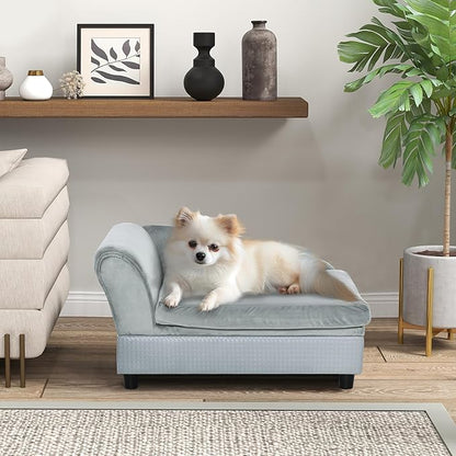 PawHut Luxury Fancy Dog Couch with Hidden Storage, Small Dog Sofa Bed with 2" Soft Foam, Modern Pet Furniture for Puppies &amp; Little Breeds, Pale Gray