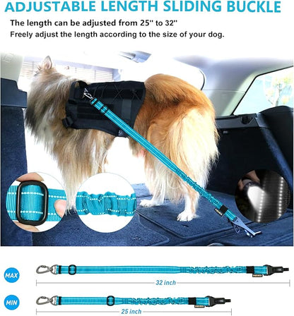 AUBELL Dog Seat Belt for Car,Updated 3-in-1 Adjustable Reflective Bungee Heavy Duty Dog Car Harness Tether with Clip Hook Latch &amp; Buckle,Swivel Zinc Alloy Carabiner,Blue