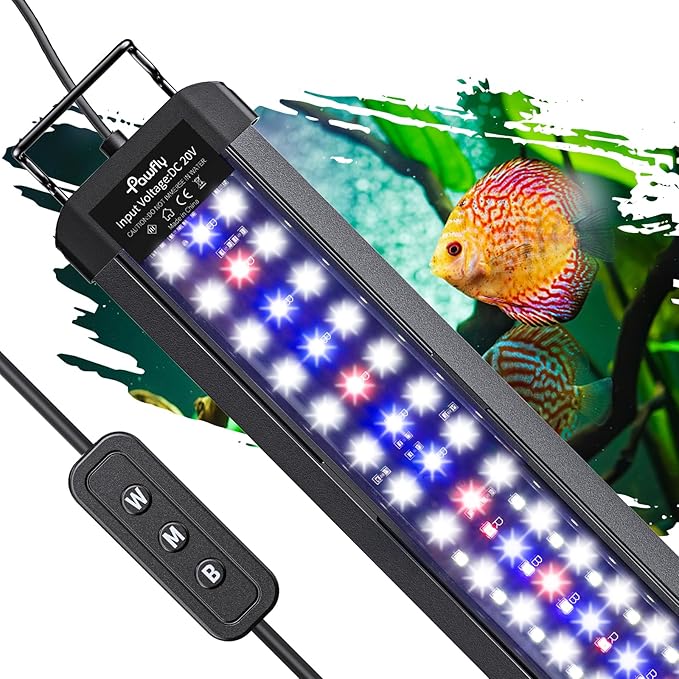 Pawfly 14W Aquarium LED Light for 18 to 24 Inch Fish Tanks Extendable Fish Tank Light with Full Spectrum Brilliant White Blue Red Lights with Daytime &amp; Night Modes and Adjustable Brightness