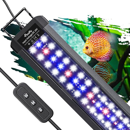 Pawfly 14W Aquarium LED Light for 18 to 24 Inch Fish Tanks Extendable Fish Tank Light with Full Spectrum Brilliant White Blue Red Lights with Daytime &amp; Night Modes and Adjustable Brightness