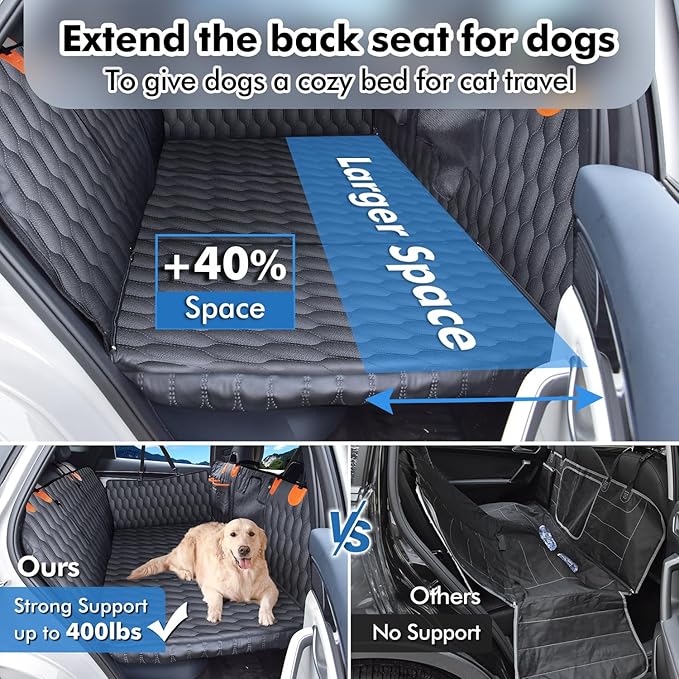 3-in-1 Convertible PU Leather Dog Car Seat Extender &amp; Booster Seat – 400lb Capacity, Waterproof, Hard Bottom, Scratch-Proof Hammock for Cars &amp; SUVs-L