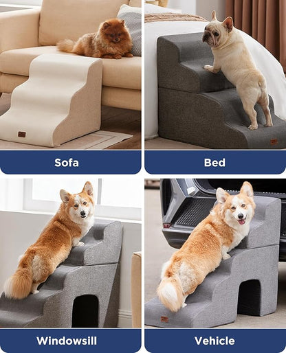 Beige Curved Dog Stairs Ramp for Small Dogs &amp; Cats 22.8" H, 4-Step Dog Steps for Couch Sofa and Chair, Pet Stairs for Cats, Non-Slip Balanced Pet Steps