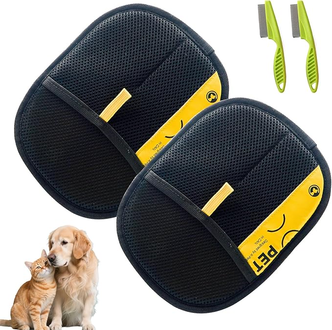 Pet Hair Removal Glove for Cats &amp; Dogs,Pet Hair Remover Electrostatic Gloves,Efficient Pet Grooming Gloves with Hair Comb,Reusable Cat &amp; Dog Hair Remover for Couch, Furniture, Carpet, Curtain(2PC)