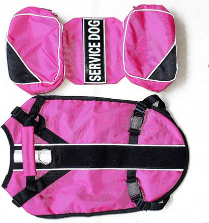 Serijoars Dog Vest Harnesses with Saddlebag Backpack for Camping &amp; Travel - Reflective Hound Hiking Backpack Saddle Bag - Lightweight Vest Harness for Medium &amp; Large Dogs (Hot Pink, L)