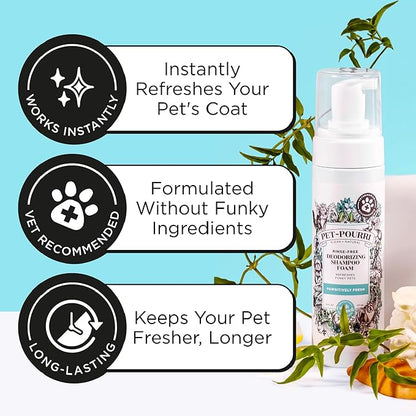 Poo-Pourri Rinse-Free Deodorizing Dry Shampoo for Dogs &amp; Cats – Moisturizing Skin &amp; Coat Soothing Formula - Plant Based Ingredients – Pineapple, Jasmine &amp; Pear – No Rinse Foam Shampoo for Pet Odor