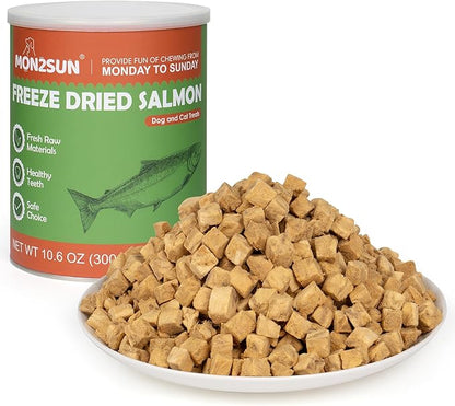 MON2SUN Freeze Dried Salmon Cat and Dog Treats, Single Ingredient Natural and Healthy Dog Snacks, High Protein Training Treats &amp; Food Topper, 10.6oz