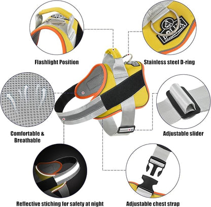 Bolux Dog Harness, No-Pull Reflective Dog Vest, Breathable Adjustable Pet Harness with Handle for Outdoor Walking - No More Pulling, Tugging or Choking (XX-Large (Pack of 1), YellowOrange)