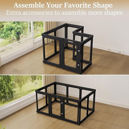Clear Acrylic Dog Playpen with Door, for Puppy Cat Rabbit Transparent Pet Pen, Black Dog Playpen Indoor, Dog Fence, Easy Assemble &amp; Cleaning Dog Pen for Small &amp; Medium Dogs (23.6“ Height, 10PCS)