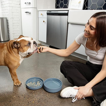 The Slowdown Bowl Silicone Slow Feeder for Dogs &amp; Puppies, Slow Eating, Modern Lick Mat Design, Reduces Gulping, Fits 2 Cups 7.5” Across x 1.5” Tall, Mealtime Challenge, Medium-Blush