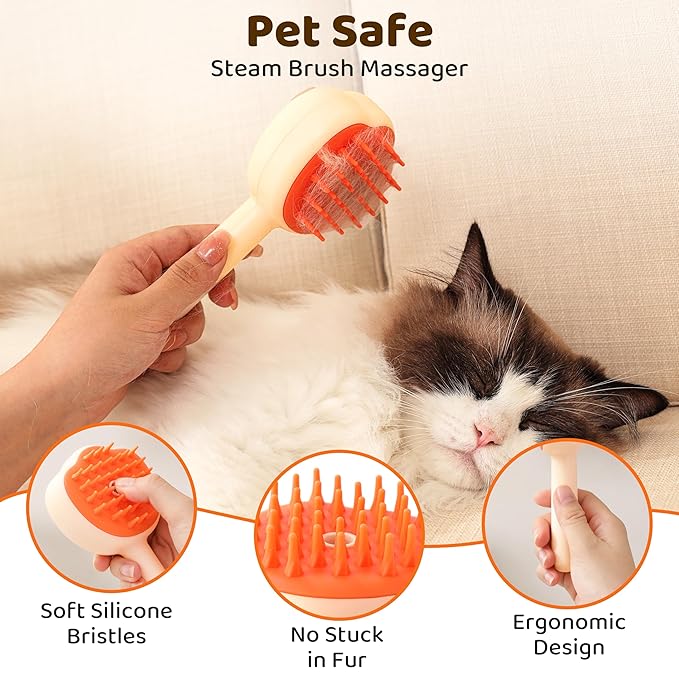 Steam Cat Brush, 6-in-1 Dog Brush Spritz Defur Comb, Steamy Skin Friendly Deshedding Grooming Tool, Suitable for Shedding &amp; Haired Pets, Pet Supplies Accessories,Yellow