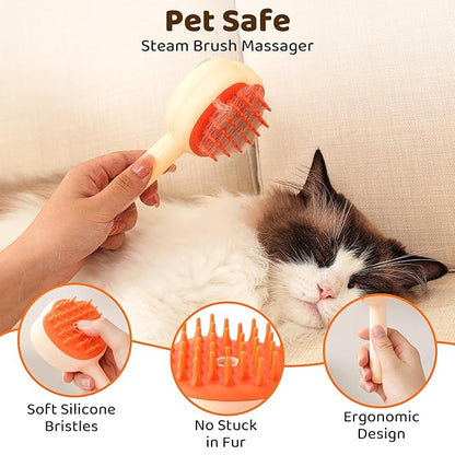 Steam Cat Brush, 6-in-1 Dog Brush Spritz Defur Comb with Pet Waterless Shampoo, Steamy Skin Friendly Deshedding Grooming Tool, Suitable for Shedding &amp; Haired Pets, Pet Supplies Accessories, Yellow