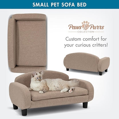 Paws &amp; Purrs Cat Sofa Bed, Pet Couch for Indoor Cats Elevated Cat Beds with Removable Washable Mattress Cover for Kitten, Puppy or Small Animal- 31.5" Wide, Sand