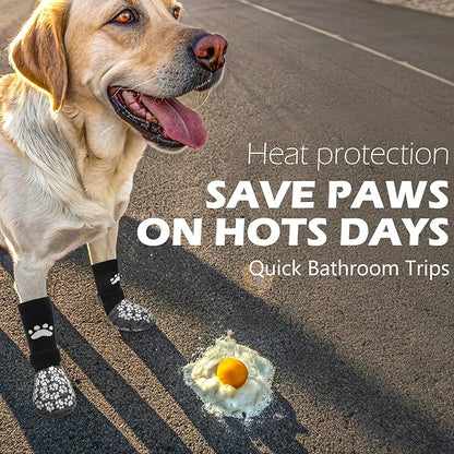 EXPAWLORER Anti Slip Dog Socks to Prevent Licking Paws, Shoes for Hot Pavement, Dog Booties for Small Medium Large Senior Dogs, Traction Control Boots &amp; Paw Protectors for Hardwood Floors Black&amp;Grey