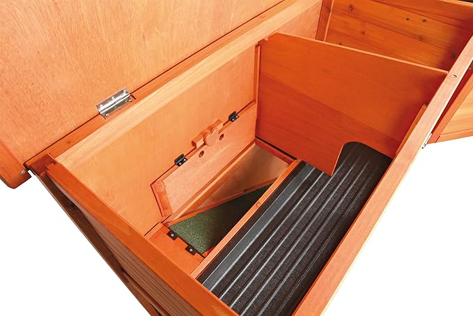 TRIXIE natura Outdoor Rabbit Hutch with Run - 2-Story Rabbit Cage with Non-Slip Ramp - Medium Elevated Small Animal House with Secure Playpen, Hinged Roof &amp; Pull-Out Tray - in Brown