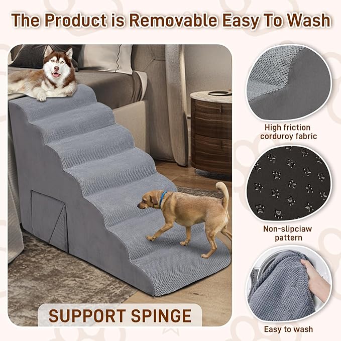 Dog Stairs &amp; Steps for High Beds 30-36 inches High Tall, LitaiL 33inch 7 Steps Pet Stairs/Steps for High Beds Small Large Dogs, Non-Slip Dog Ramps/Ladder for Old Dogs/Cats