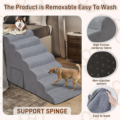 Dog Stairs &amp; Steps for High Beds 30-36 inches High Tall, LitaiL 33inch 7 Steps Pet Stairs/Steps for High Beds Small Large Dogs, Non-Slip Dog Ramps/Ladder for Old Dogs/Cats