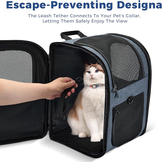 Apollo Walker Dog &amp; Cat Carrier Backpack for 4-15lb Pets - Ventilated Safe Design with Padded Back Support, Breathable Mesh Pet Backpack for Hiking, Travel, Outdoor (Navy)