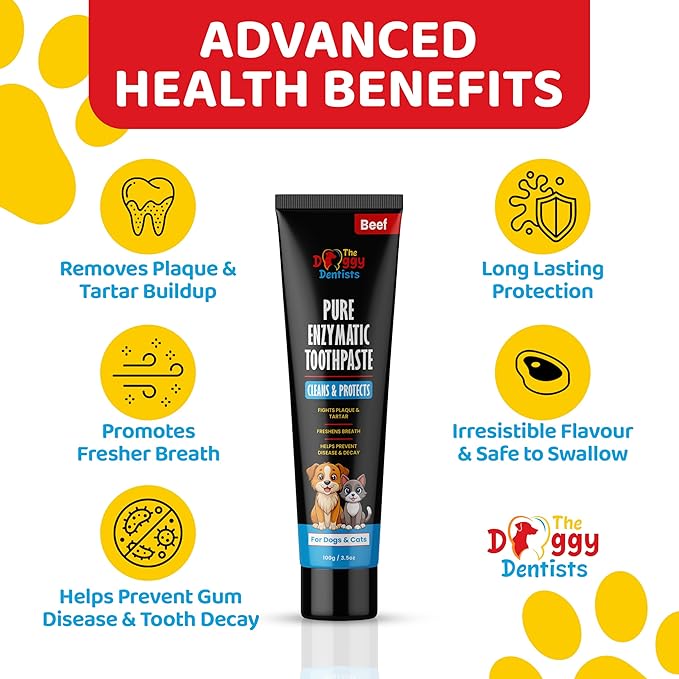 Vet Strength Pure Enzymatic Dog &amp; Cat Toothpaste | 3.5oz Beef Flavor | Enzyme Pet Toothpaste for Tartar Removal, Bad Breath, Teeth Cleaning | Suitable for Puppies &amp; Kittens