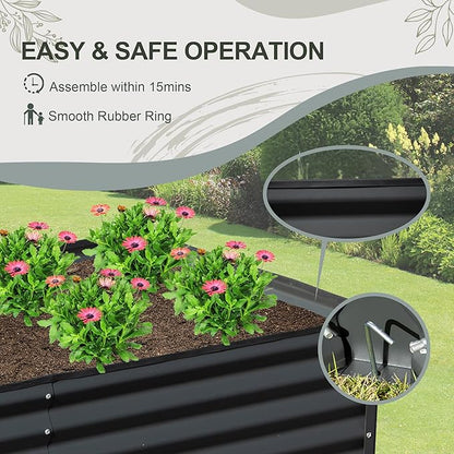 Domi Raised Garden Beds Outdoor, 8x4x1.5Ft Thickening Tall Metal Rectangular Deep Root Box Planter for Vegetables, Flowers, Herbs, and Succulents 1.5" Deep w/ 342 Gallon Capacity - Dark Gray