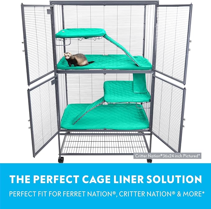 Paw Inspired Fitted Fleece Liners for Ferret Nation, Critter Nation Cage for Ferrets, Rats, Chinchillas, Hedgehogs &amp; Other Small Animals (Green, Double Unit Set)