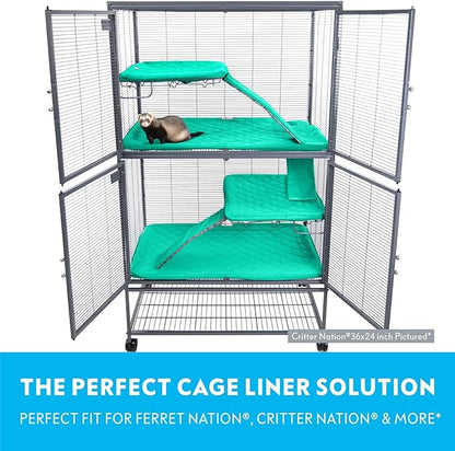 Paw Inspired Fitted Fleece Liners for Ferret Nation, Critter Nation Cage for Ferrets, Rats, Chinchillas, Hedgehogs &amp; Other Small Animals (Green, Double Unit Set)