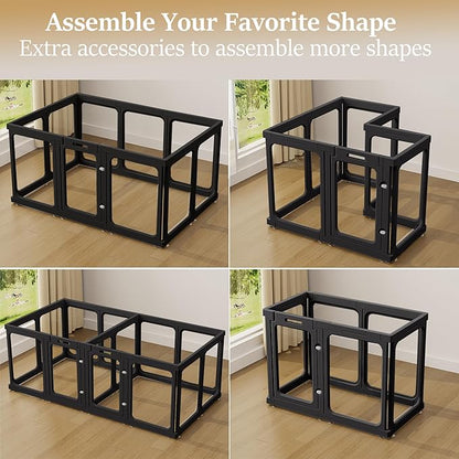 Clear Acrylic Dog Playpen with Door, for Puppy Cat Rabbit Transparent Pet Pen, Black Dog Playpen Indoor, Dog Fence, Easy Assemble &amp; Cleaning Dog Pen for Small &amp; Medium Dogs (23.6“ Height, 14PCS)