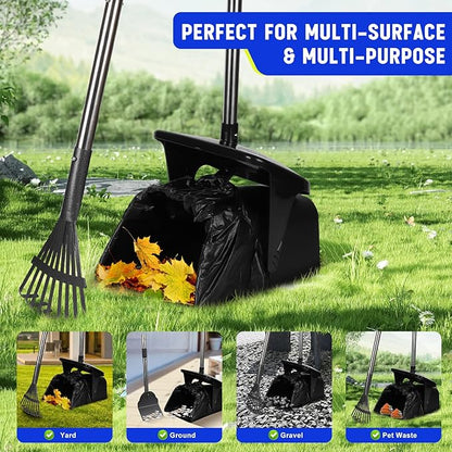 Dog Poop Scooper with 20 Bag Attachment Long Handle Swivel Bin, Rake &amp; Spade Heavy Duty Easy to Clean Pooper Scooper for Large Medium Dogs Pet Waste Removal Solution for Yard, Grass, Gravel