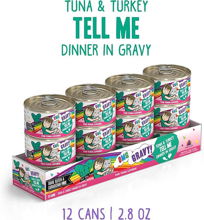Weruva B.F.F. OMG - Best Feline Friend Oh My Gravy!, Tuna &amp; Turkey Tell Me with Tuna &amp; Turkey, 2.8oz Can (Pack of 12)
