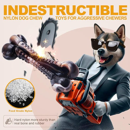 Dog Chew Toys for Aggressive Chewers, 2Pack Large Indestructible Dogs Bone Toy for Small Medium Breeds, Durable Tough Nylon Dog Chew Toys To Keep Them Busy, Puppy Teething Toy Bone, Beef&amp;Bacon Flavor