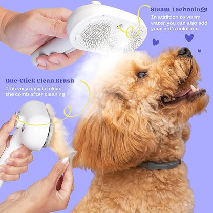 Rechargeable Silicone 3 in 1 Pet Hair Removal Tool - Self Cleaning Steamy Brush for Massage, Shedding &amp; Grooming - Cat &amp; Dog Hair Remover