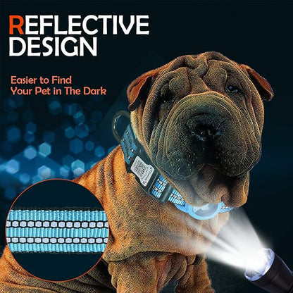 Reflective Dog Collar with Apple AirTag Holder &amp; QR Code Pet ID Tag,Soft Nylon Adjustable Dog Tracker Collar with Safety Lock for Medium Dogs(Blue, M)