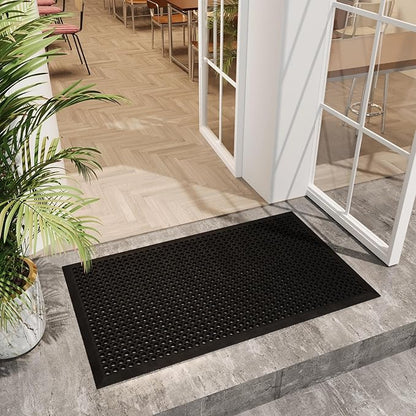 Ottomanson Heavy Duty Rubber Floor Mat – Non-Slip, Waterproof, Easy to Clean – Anti-Fatigue Mat for Commercial Kitchens, Restaurants, Workshops – Oil Resistant, Hose Washable – 36" x 60", Black