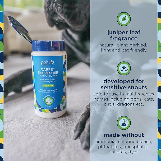 Pet Life Unlimited Carpet Refresher &amp; Deodorizer Powder - Pet Safe, Plant Based Juniper Leaf Scent, Made in USA - 16oz (Pack of 1)