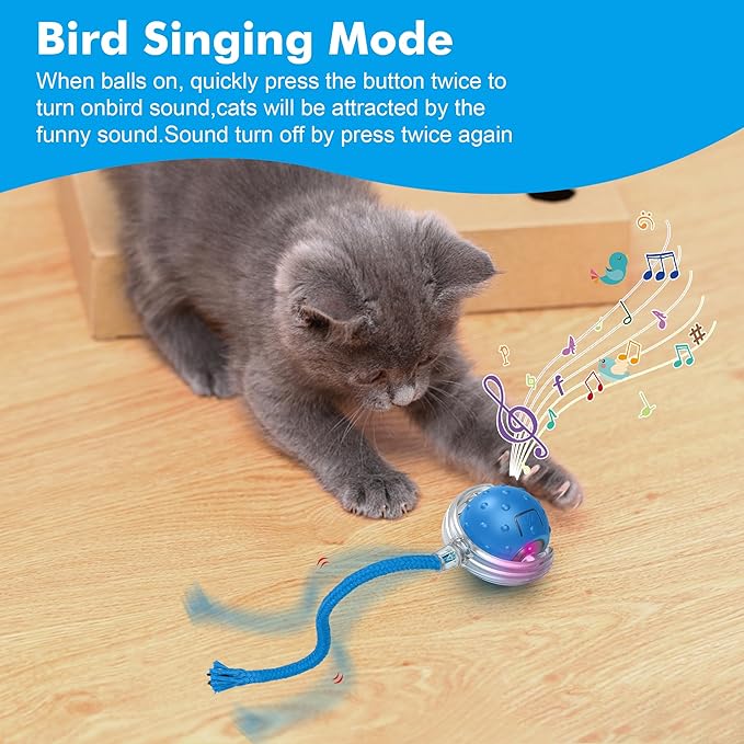 Cat Toys Ball for Indoor Cats - Interactive Automatic Cat Ball Toy | Fast Rolling &amp; Motion Activated Chirping | Hide and Seek Mouse Catching Game | Stimulates Hunting Instinct (Blue)