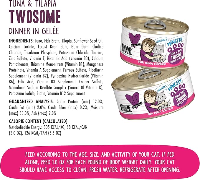 Weruva Best Feline Friend (B.F.F.) Tuna &amp; Tilapia Twosome with Tuna &amp; Tilapia in Gelée Cat Food, 5.5oz Can (Pack of 24)