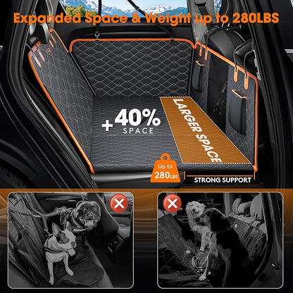 MIXJOY Back Seat Extender for Dogs, Hard Bottom Dog Car Seat Cover for Back Seat Protector, Waterproof Dogs Backseat Cover for Car, Foldable Dog Hammock for Car Travel Accessories, Black