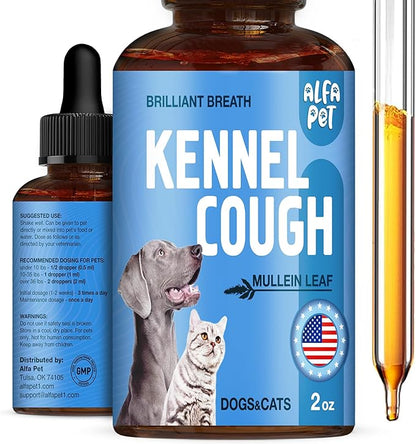 Dog Cough Treatment Liquid • Kennel Cough for Dogs &amp; Cats • for Breathing During All Life Cycle • Marshmallow Root + Mullein Leaf in The Composition • Natural Supplement for All Breeds • 2 Oz