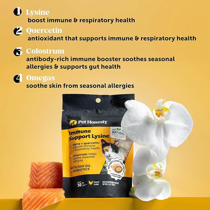 Cat Immune Support Lysine - Cat Allergy Relief - Sneezing, Runny Nose, Watery Eyes - Cat Supplements &amp; Vitamins with Omega 3s, L-Lysine, Antioxidants, Colostrum - Chicken (30 Day Supply)