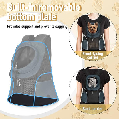 WOYYHO Pet Dog Carrier Backpack Small Dog Front Backpack Ventilated Mesh Dog Travel Back Pack with Safety Belt for Travel Hiking Cycling Outdoor Adventures (Size S: 2-4.5 lbs, Dark Gray)