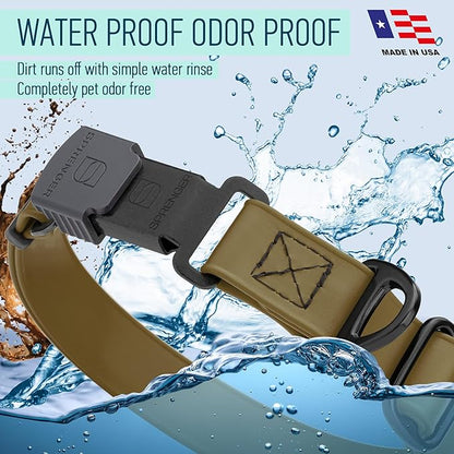 Dogline Biothane Waterproof Dog Collar with Herm Sprenger Stainless Steel Quick Release Buckle – Heavy Duty Tactical Durable Collar for Dogs – Comfortable and Safe Pet Collar, W 1" L 15-25", Brown