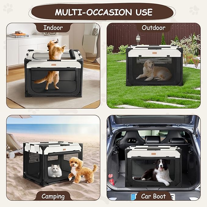 Dog Crate - Soft Pet Kennel for Dogs/Cats, 3-Door Breathable Travel Cage with Mesh Window, Portable Dog Kennel for Indoor &amp; Outdoor，Black-M